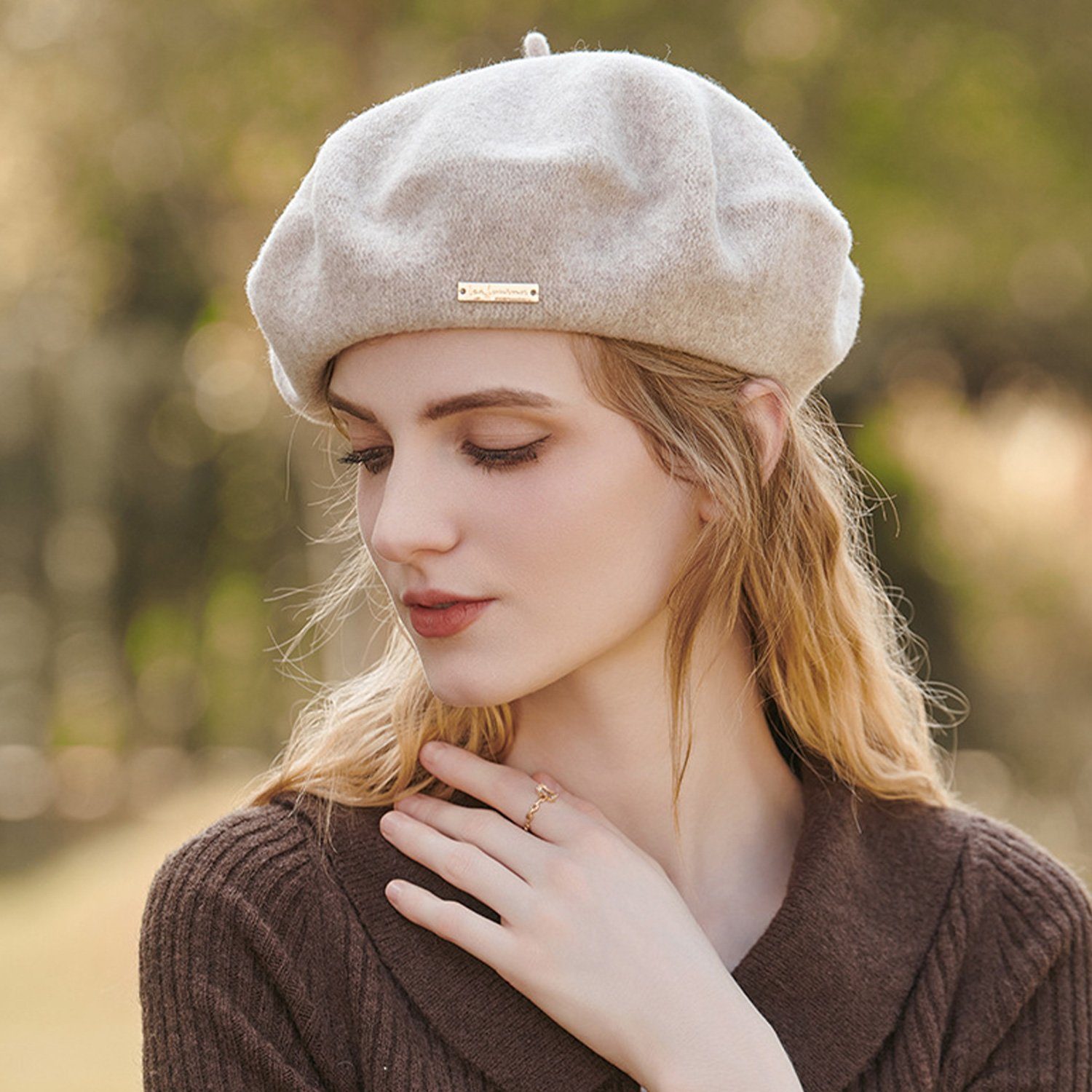 MAGICSHE Baskenmütze Damen Klassische Wolle Französischen Baskenmütze Beige