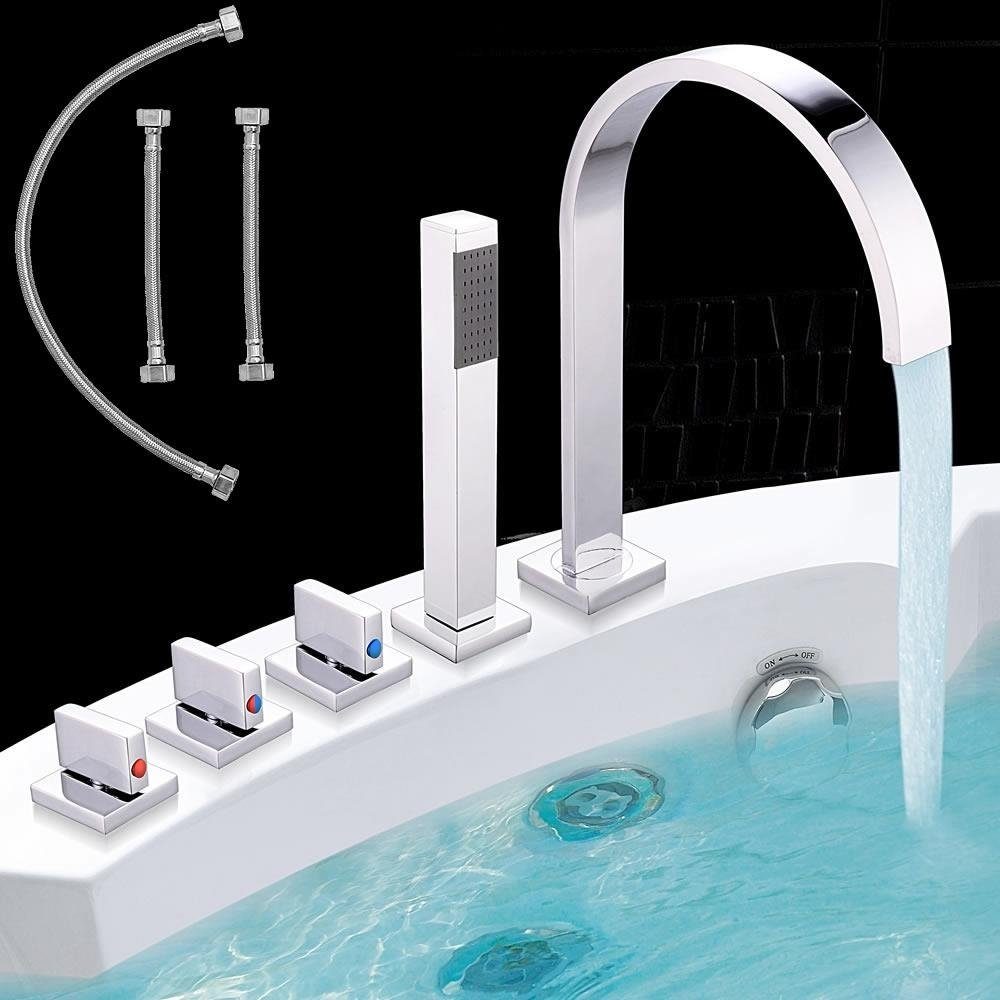 Badarmatur 5 Loch Badewannenarmatur Wasserhahn Handbrause Wannenrand Armatur