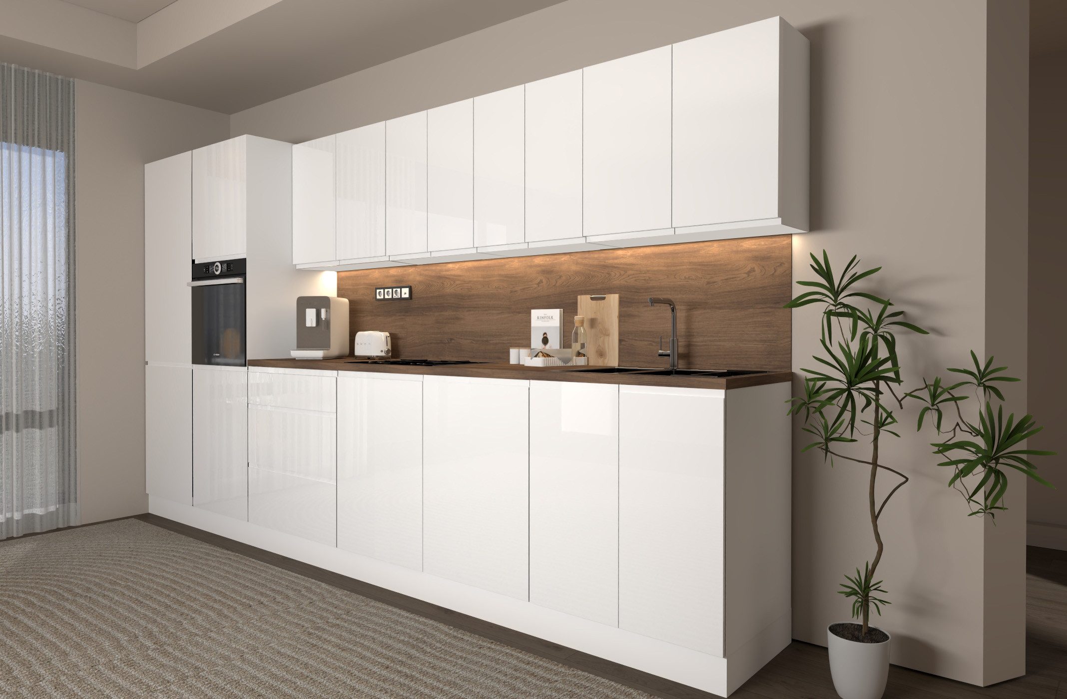 ROYAL24_MARKT Küchenzeile KÜ02 -A Velmora 400 cm – Moderne Küchenzeile mit Hochschränken, (Komplett Set), Edles Design - Top Material - Hochwertig