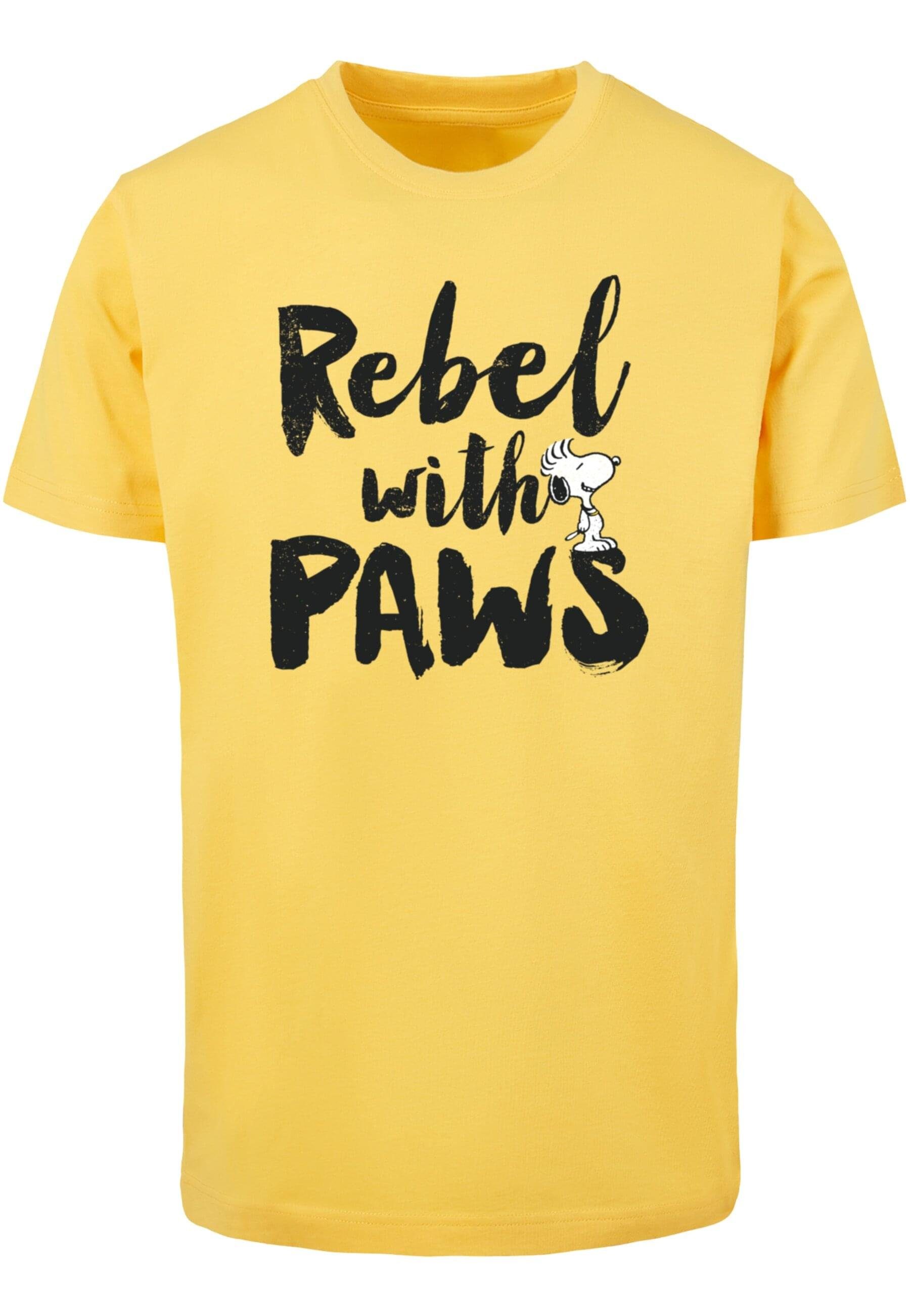 Neck with Herren Merchcode T-Shirt Peanuts taxiyellow Round (1-tlg) paws Rebel - T-Shirt