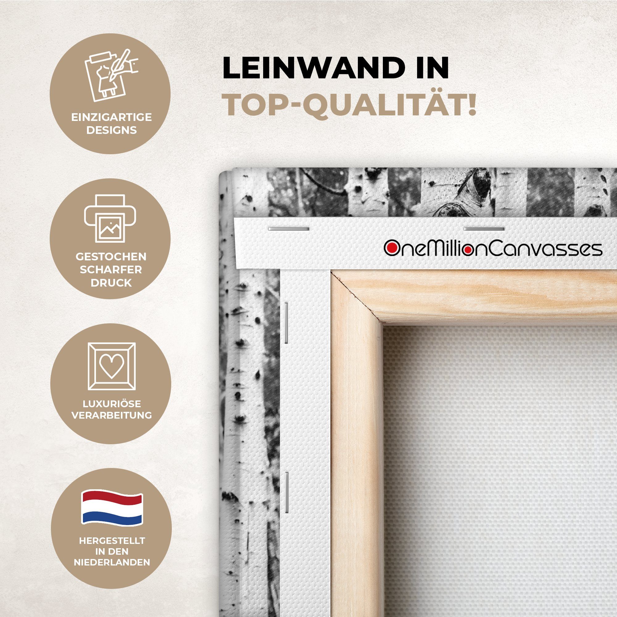 OneMillionCanvasses® Leinwandbild Bäume - Holz - Schwarz und weiß - Natur, Fotodruck (1 St), Leinwand Canvas Wandbild, Wanddekoration 20x30 cm – Bild 3 von 5