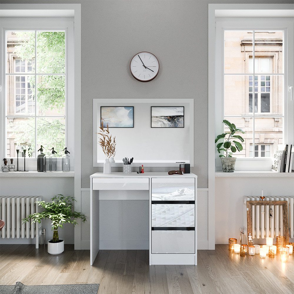 Vicco Schminktisch Sherry, Weiß Hochglanz, 90 cm ohne Spiegel günstig online kaufen