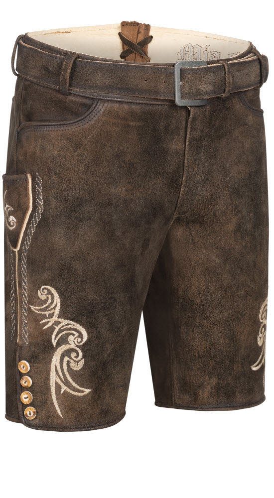 Nübler Trachtenlederhose Lederhose kurz RV Hudson in Dunkelbraun von Nübler