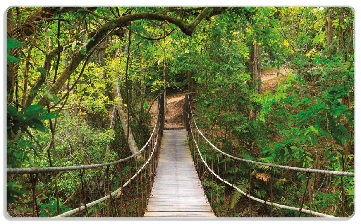 Wallario Frühstücksbrett Hängebrücke im Urwald grüner Dschungel, ESG-Sicherheitsglas, (inkl. rutschfester Gummifüße 4mm, 1-St), 14x23cm