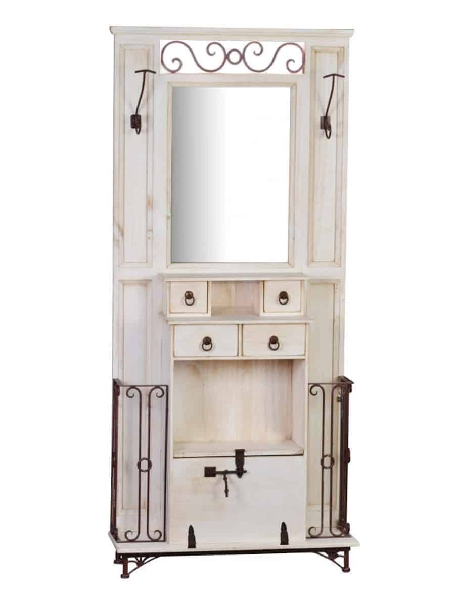 MiaMöbel Garderobenschrank Old White aus massivem Pinienholz Weiß