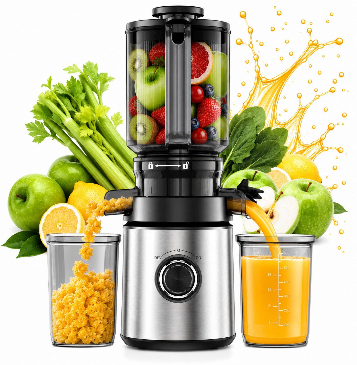 ibettertec Slow Juicer 400W Entsafter mit 2L Vorratsbehälter,140 mm