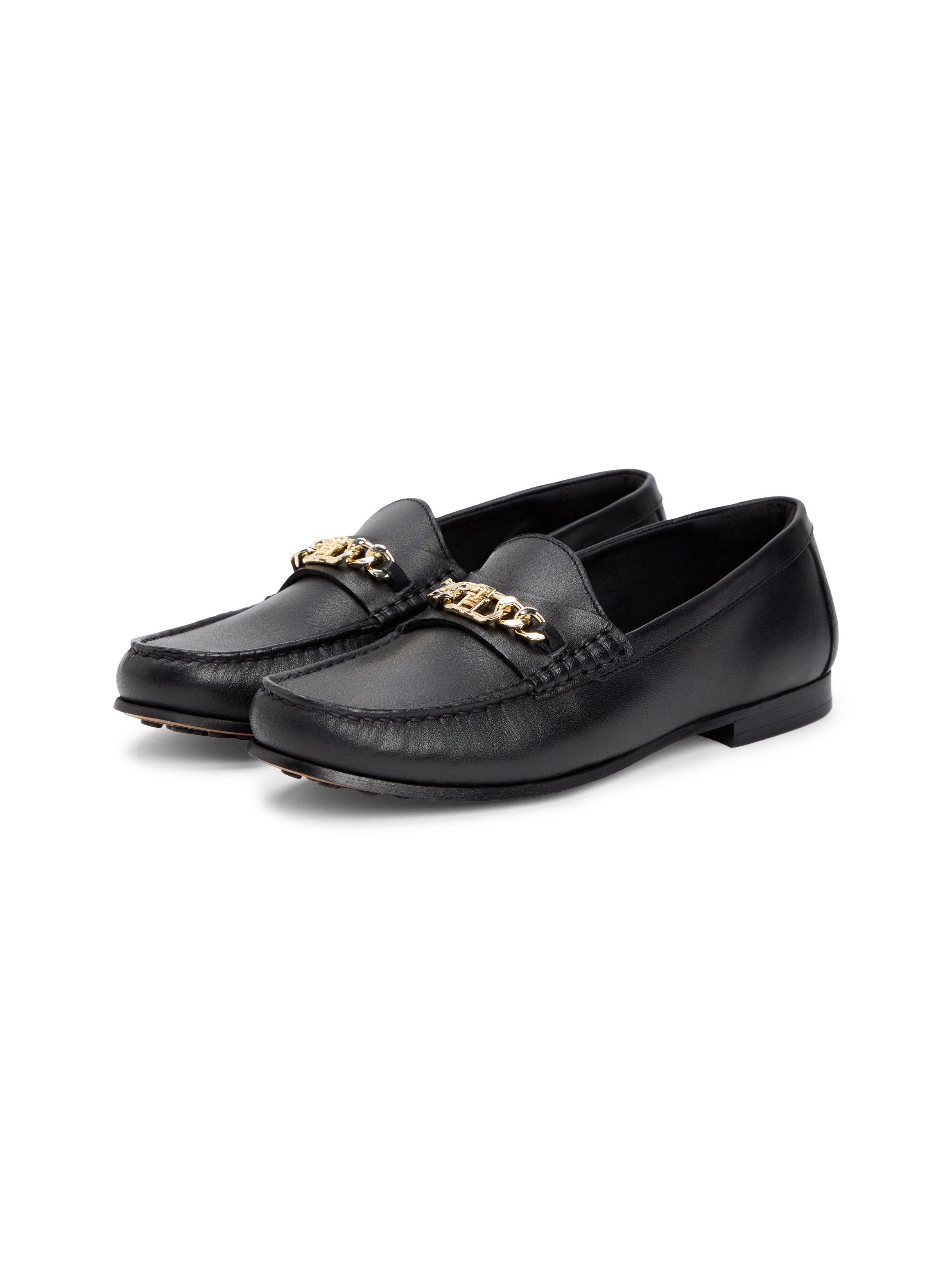 Tommy Hilfiger TH CHAIN LEATHER LOAFER Loafer Businesschuh, Slipper, Schlupfschuh mit goldfarbener Zierkette