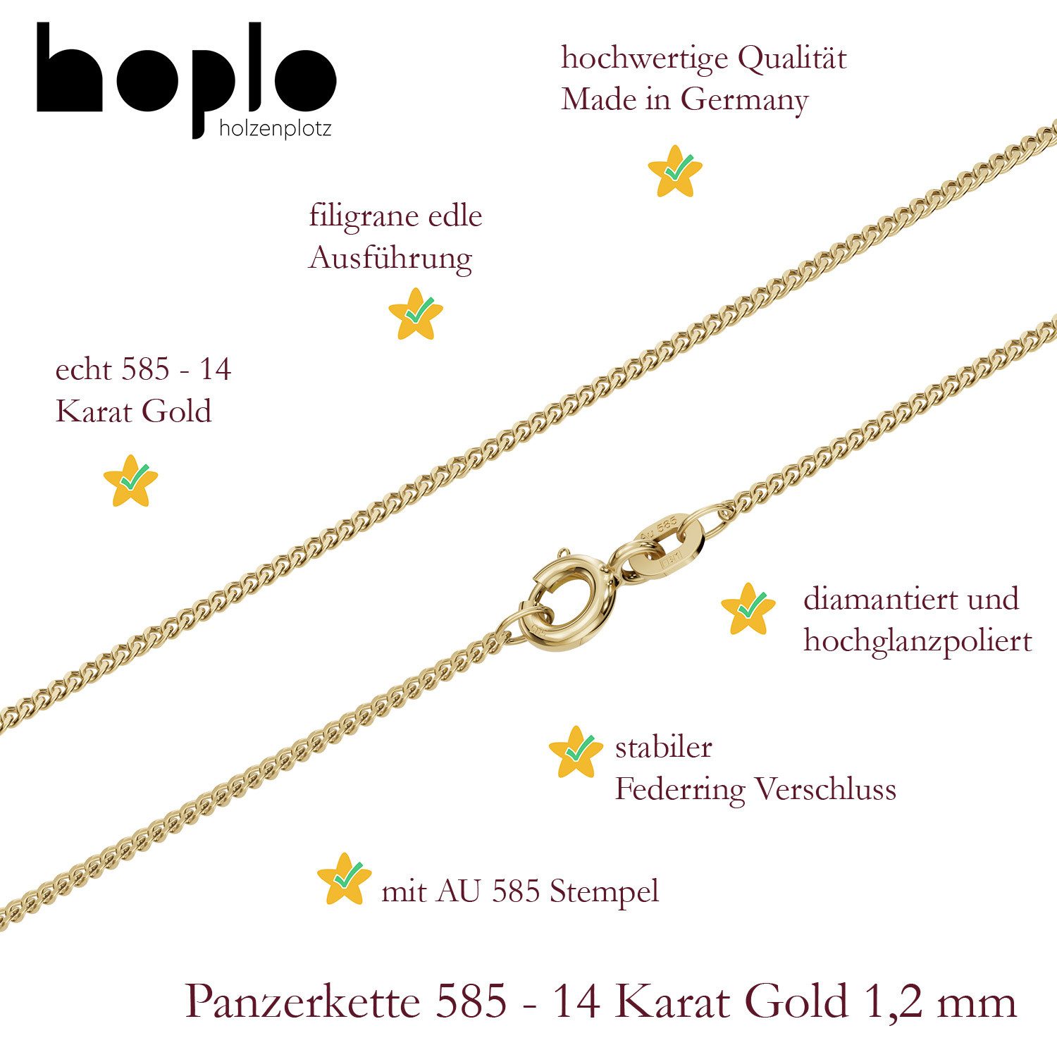 HOPLO Panzerkette Goldkette Panzerkette Länge 36cm - Breite 1,2mm - 585-14 günstig online kaufen