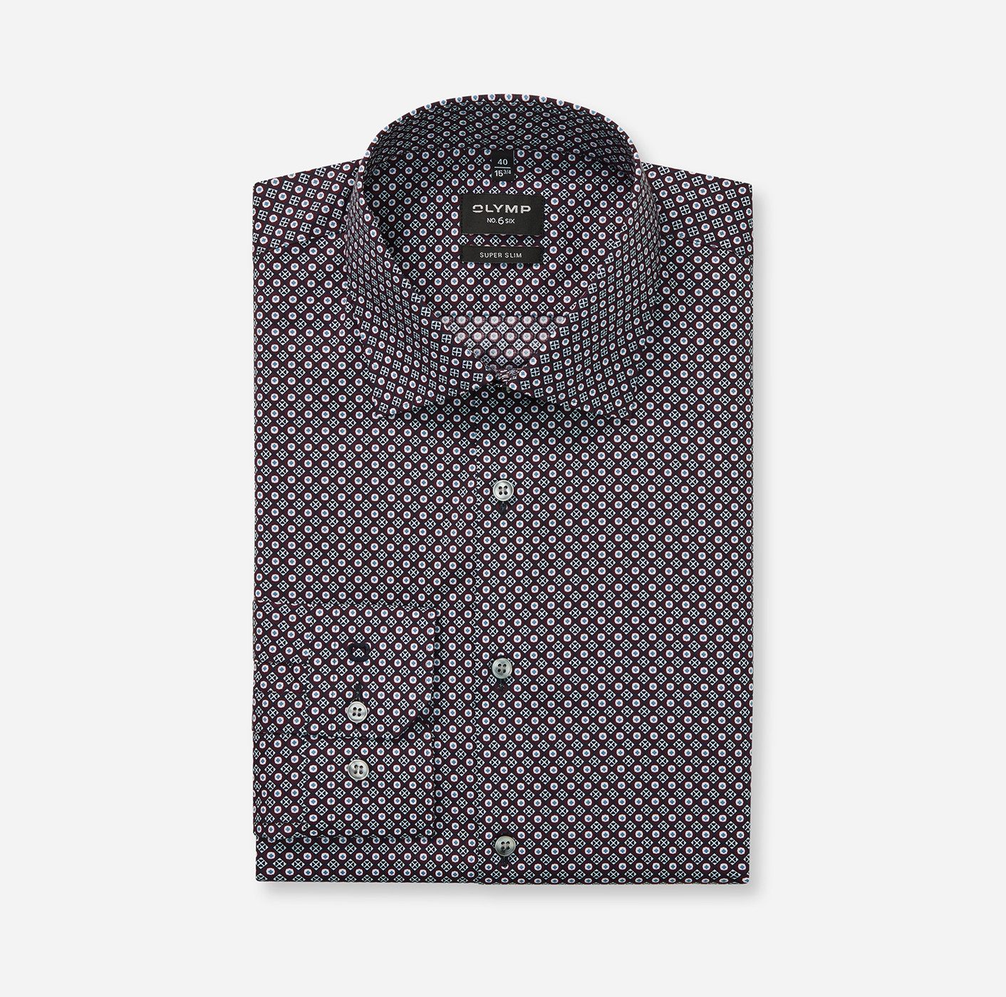 OLYMP Langarmhemd No 6 six super slim, gemustert, Businesshemd, Modern Kentkragen