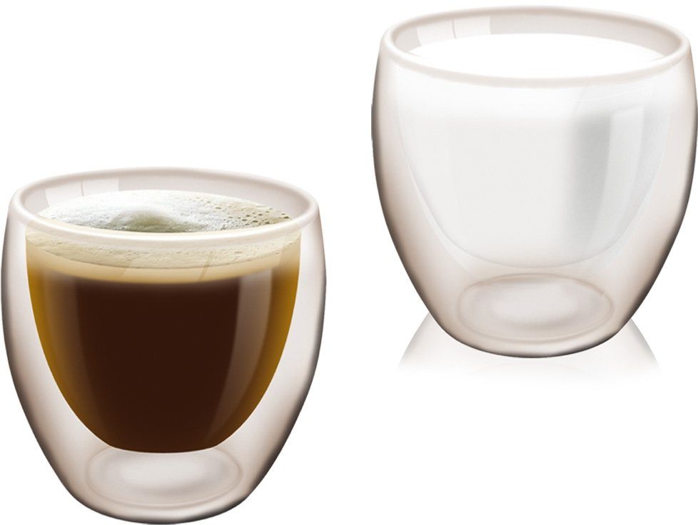 HAC24 Becher 2er Set Doppelwandiges Trinkglas Thermo Glas Kaffeetassen, Kunststoff, je 180 ml