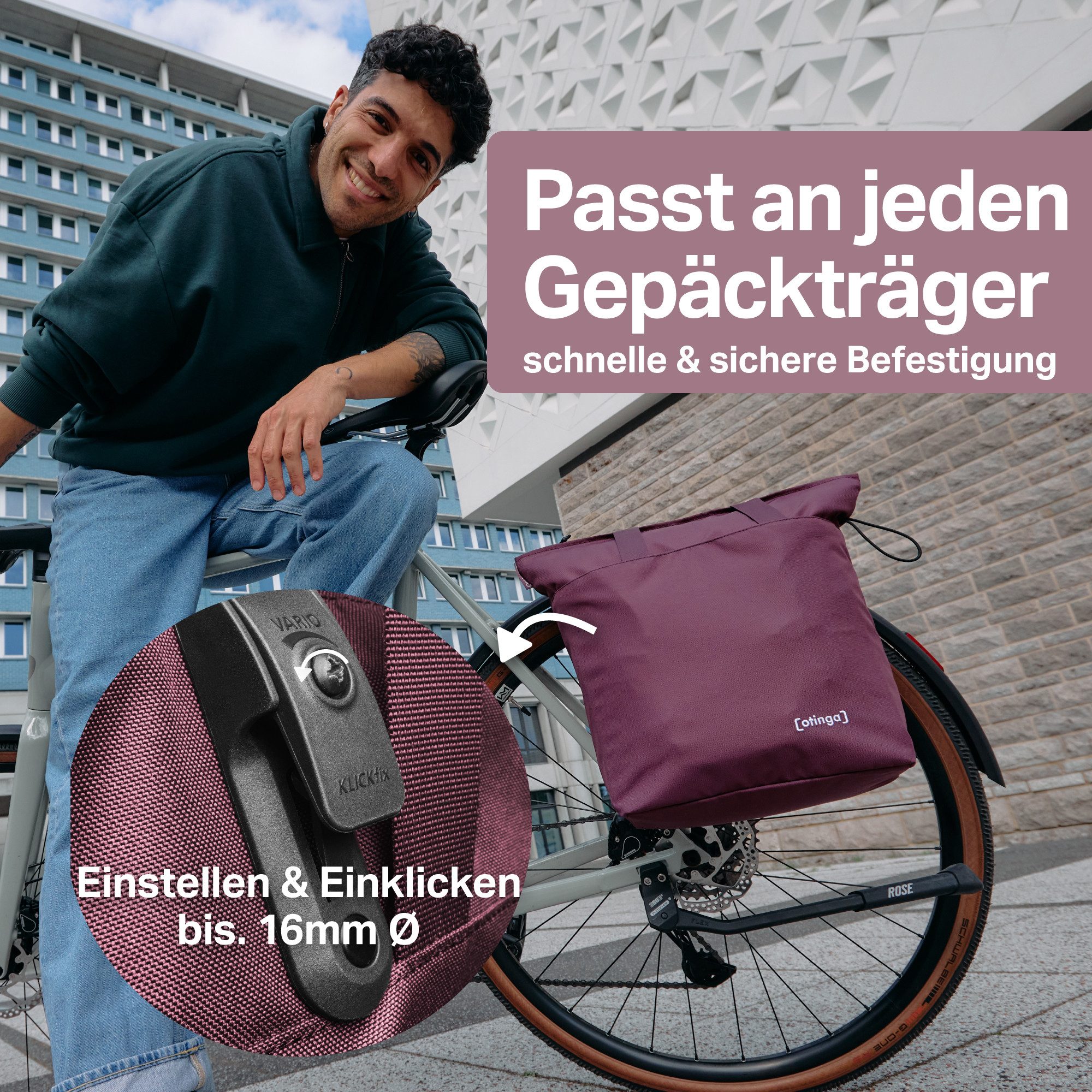 otinga Fahrradtasche - Shopper, Moderne Einkaufstasche, wasserdichte Fahrradtasche, Kompakte Schultertasche in Rot, 14L