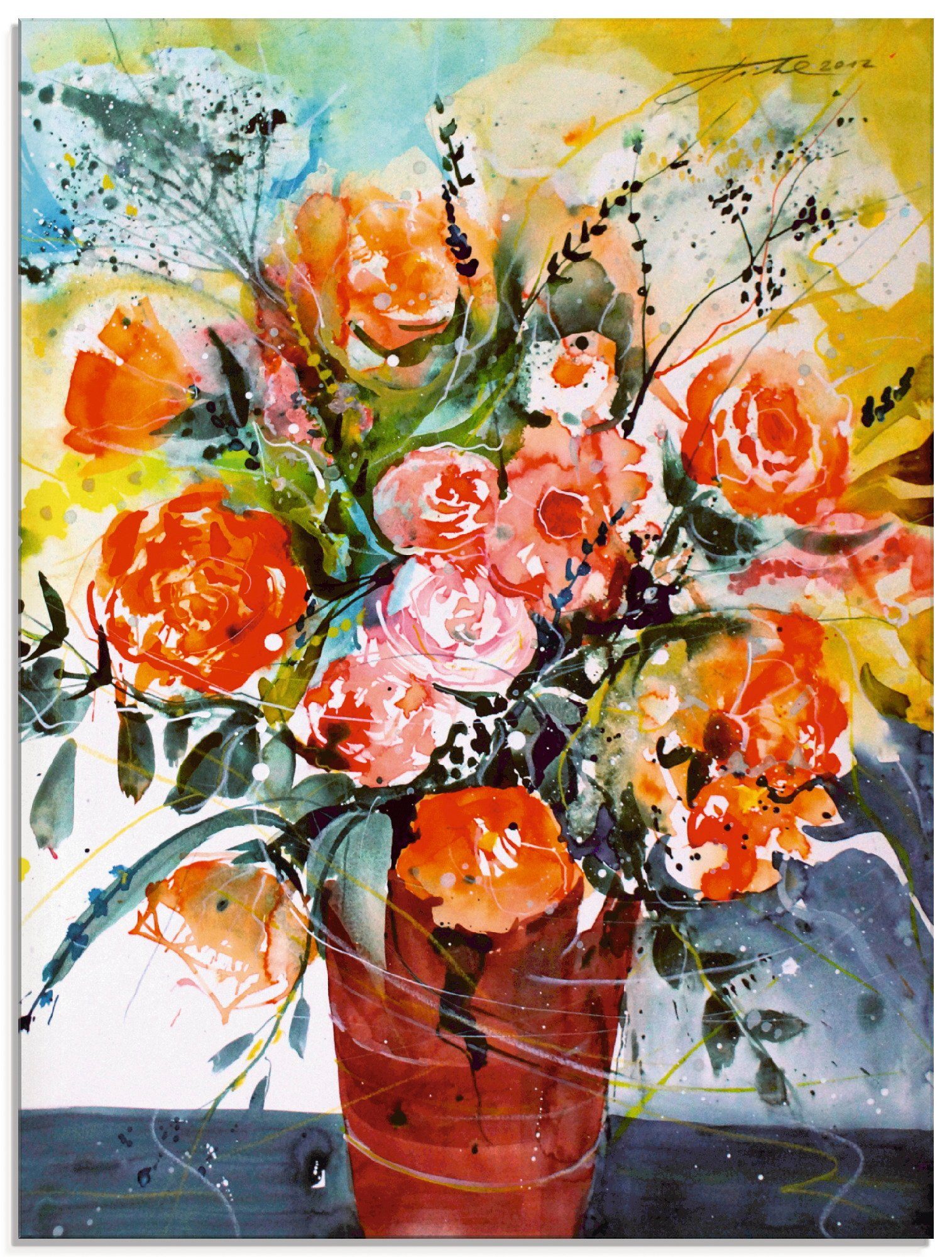 verschiedenen St), Größen Rosen Blumen Artland in brauner in (1 Glasbild Vase,