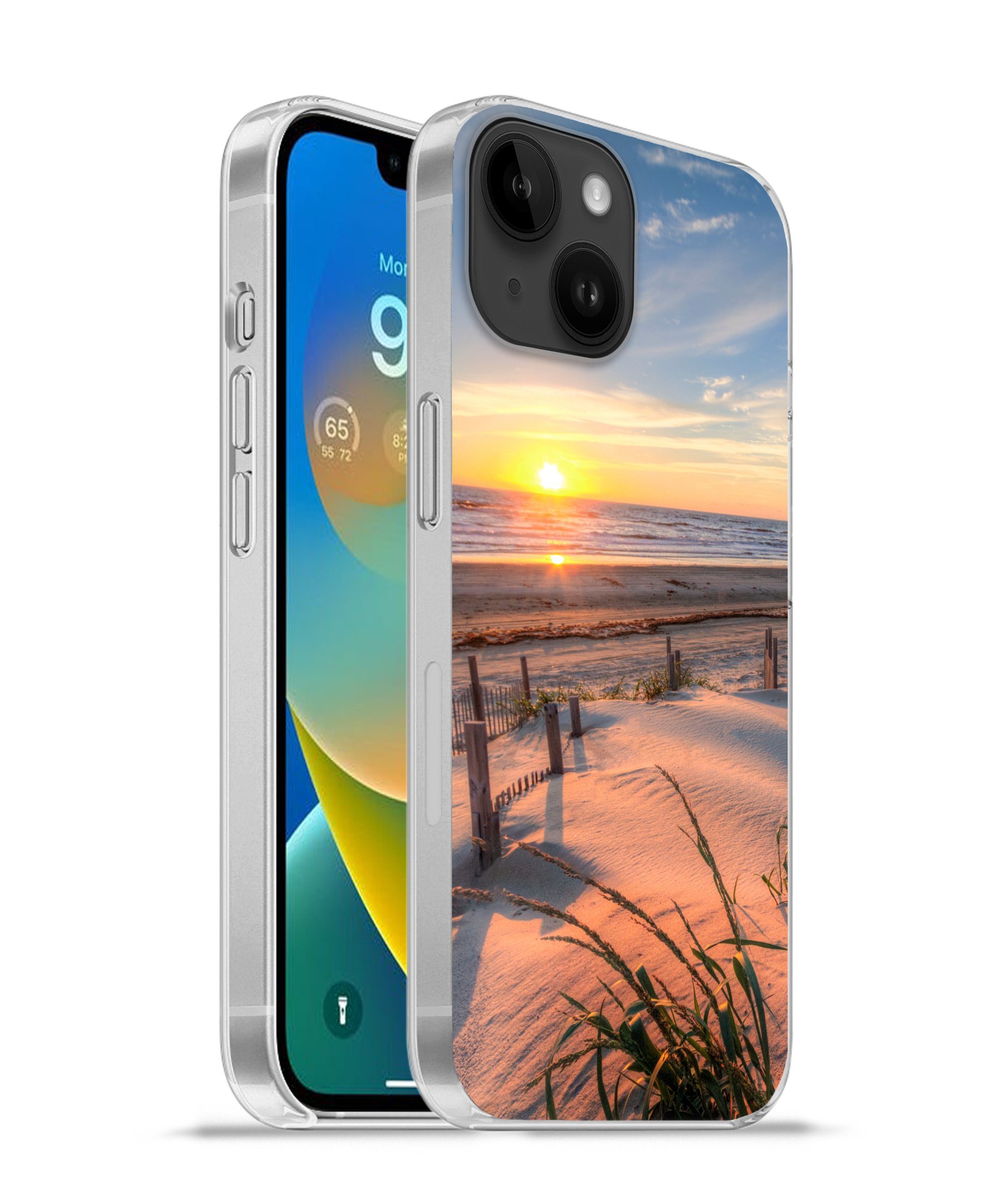 MuchoWow Handyhülle für Apple iPhone 14 Strand - Meer - Düne - Sonnenuntergang - Landschaf, Smartphone-Bumper, Print, Handy Schutzhülle Dünn