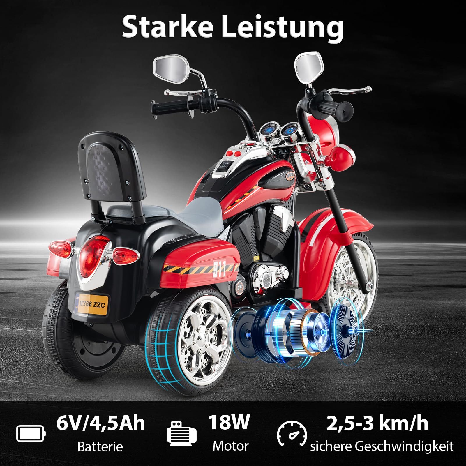 COSTWAY Elektro-Kindermotorrad, 6V mit Hupe & Vor-und Rückwärtsschalter