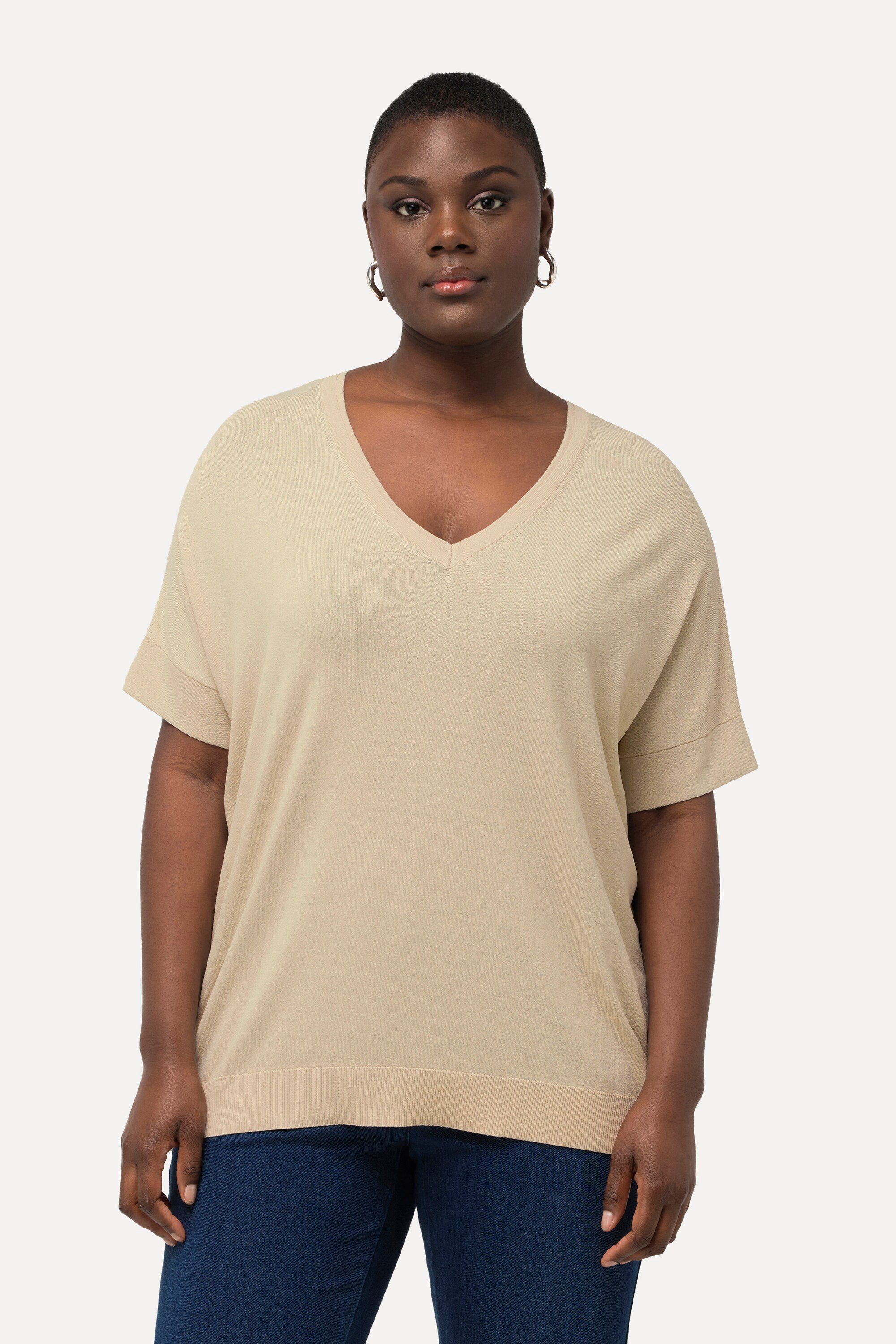 Ulla Popken Strickpullover Strickshirt Viskose-Mix V-Ausschnitt günstig online kaufen