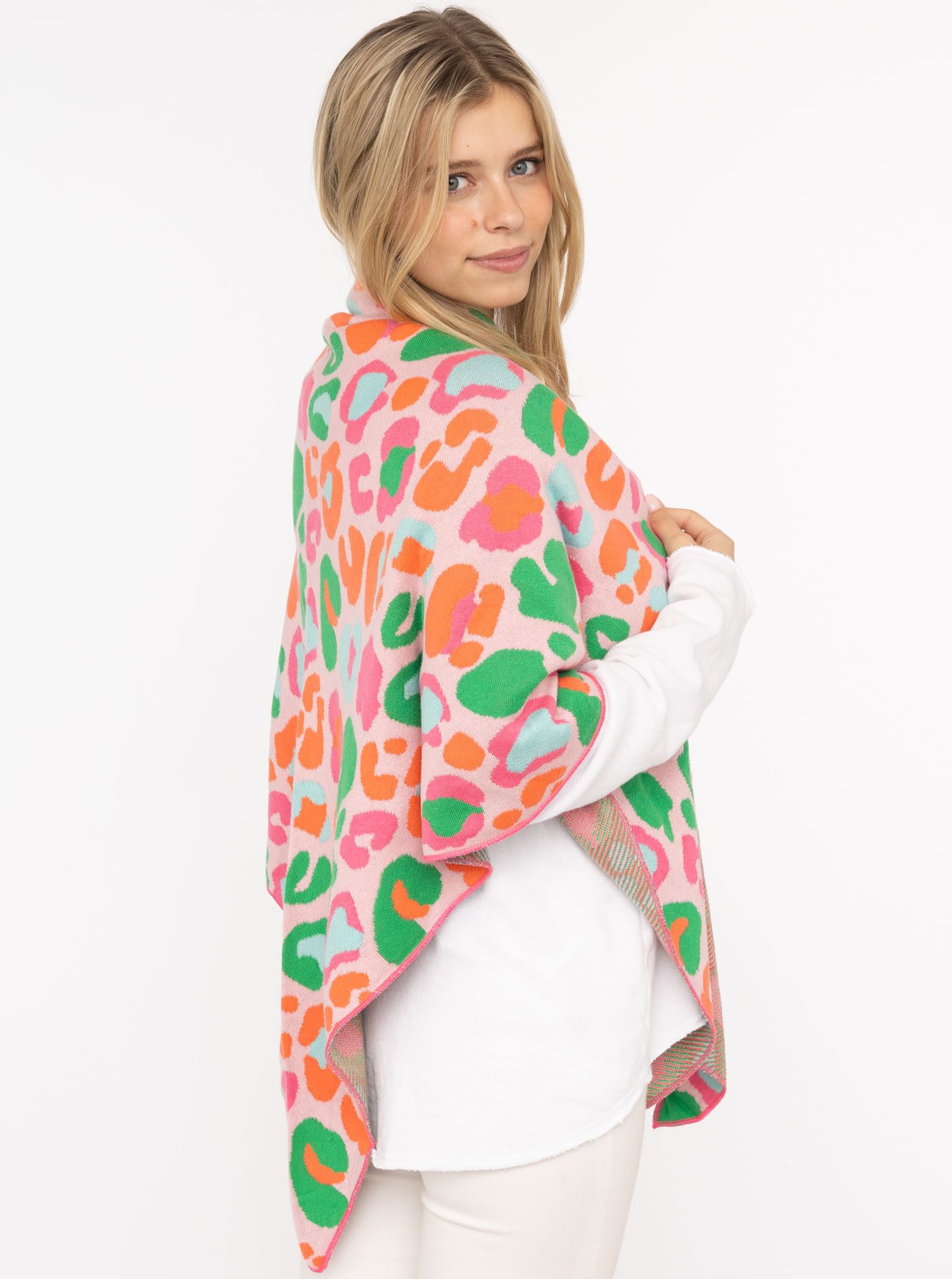 Zwillingsherz Dreieckstuch "Leo Bunt", buntes Tuch im Leolook in Neon, Feinstrick