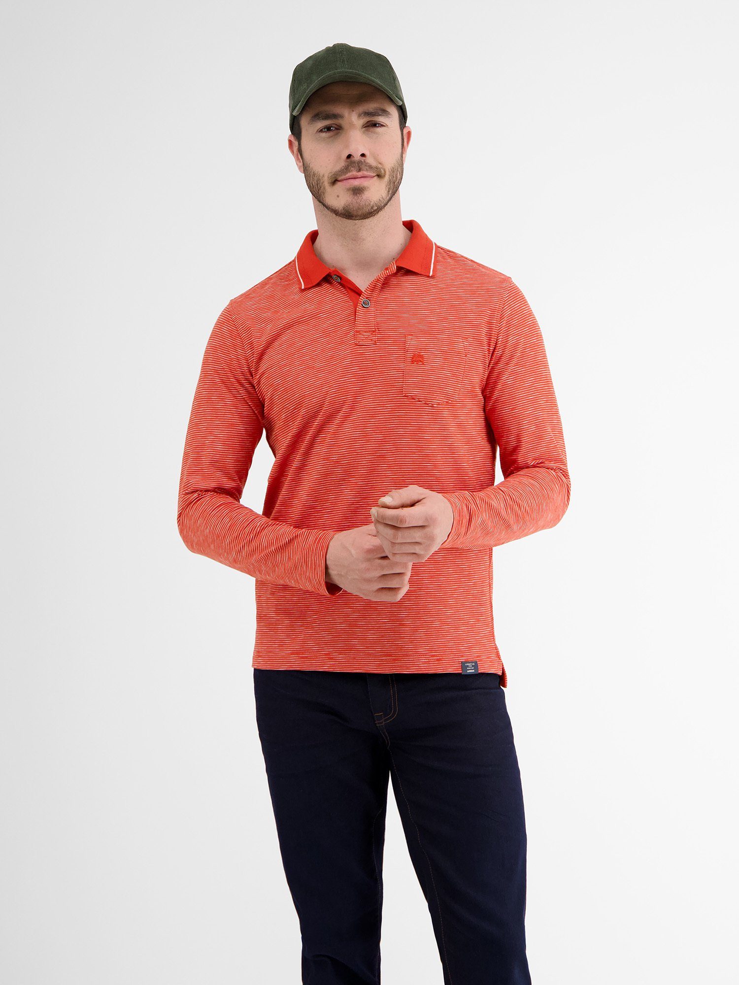 LERROS Langarm-Poloshirt LERROS Langarmpolo, gestreift LAVA RED