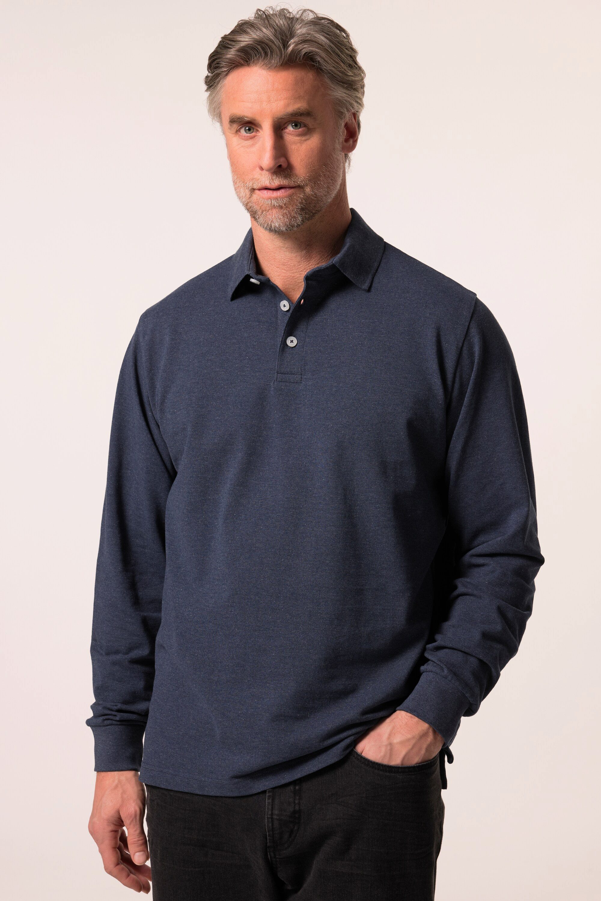 Poloshirt Langarm-Poloshirt Melange-Piqué