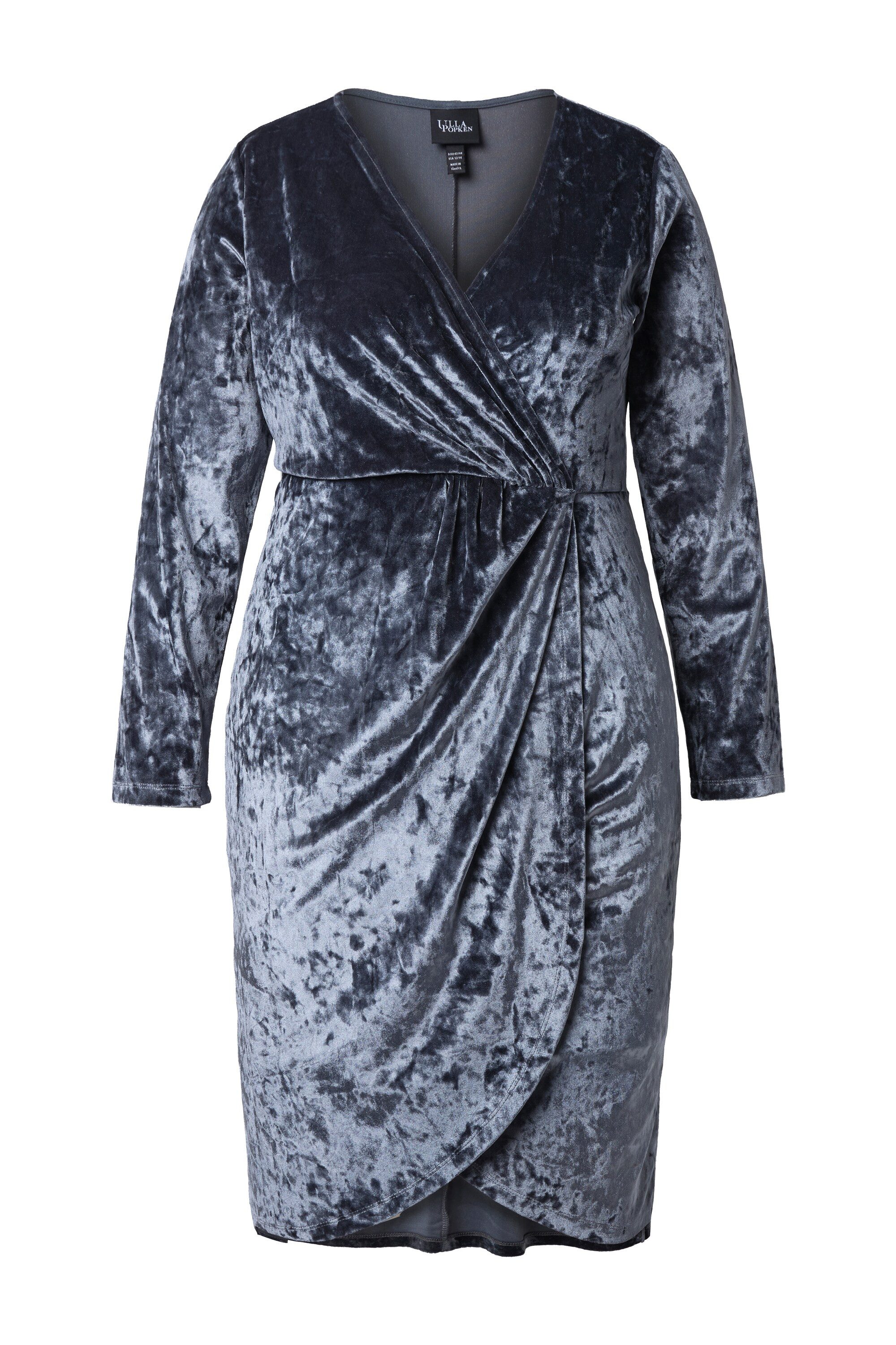 Ulla Popken Minikleid Samt-Midikleid Wickeloptik V-Ausschnitt Langarm günstig online kaufen