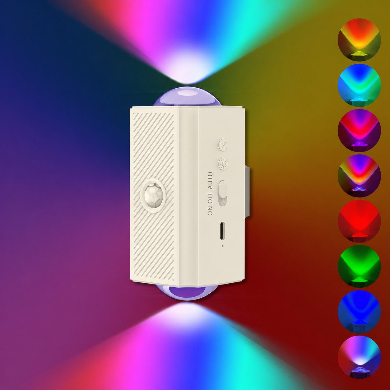 Rosnek LED Nachtlicht LED Nachtlicht mit Bewegungsmelder, RGB, USB-C, magnetisch, dimmbar, LED fest integriert, Schrankleuchte mit 110° PIR-Sensor, 1500 mAh Akku für Flur und Treppe