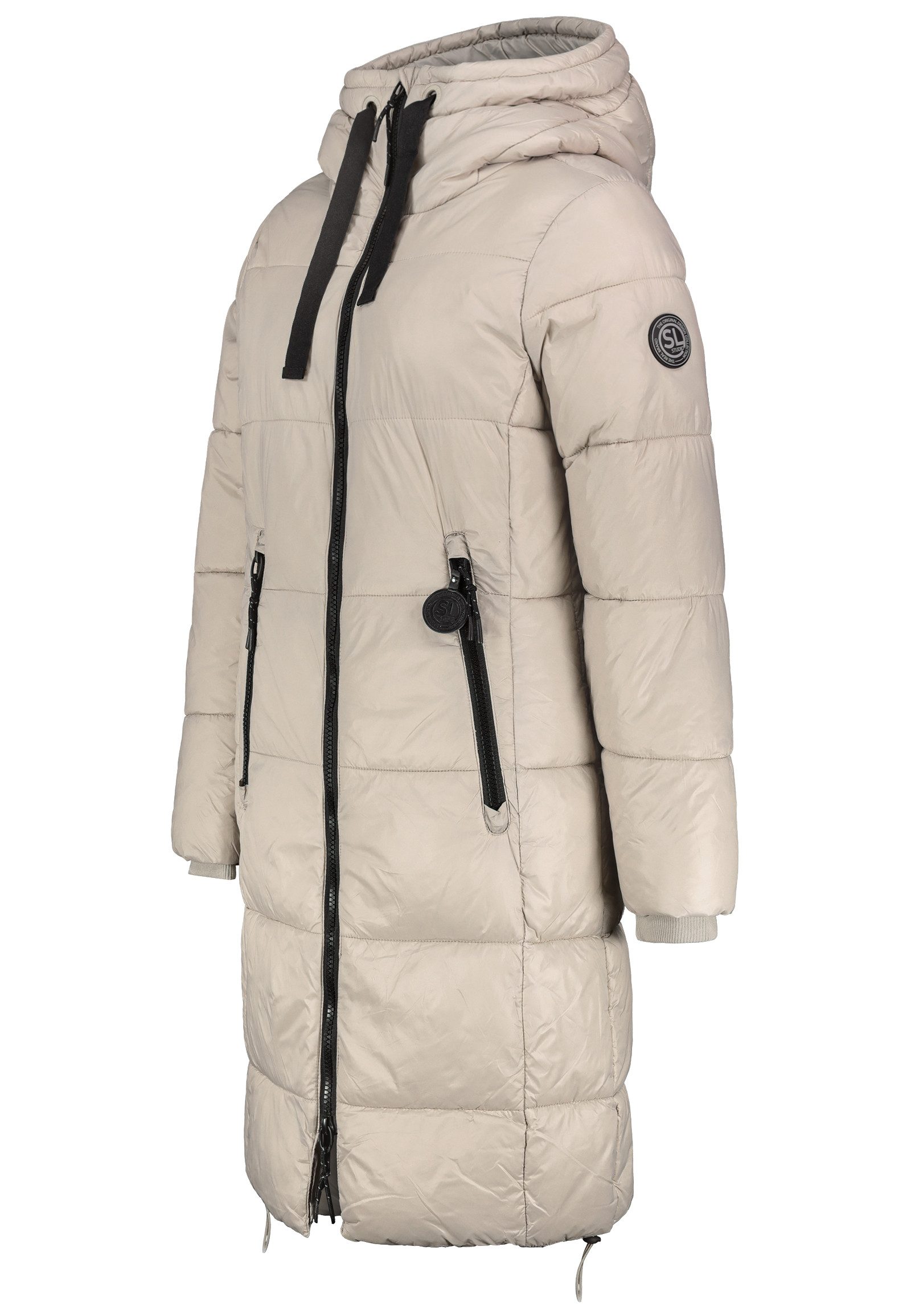 SUBLEVEL Wintermantel Langer Damen Steppmantel mit großer Kapuze