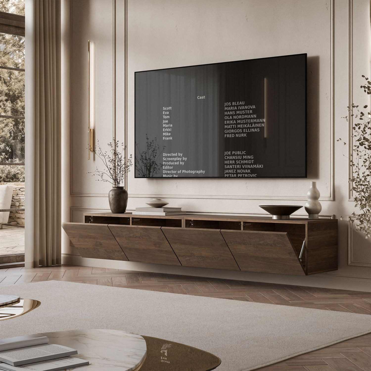 ALLHOUSE24 TV-Schrank LOGANTE Nussbaum modernes TV-Lowboard PUSH-OPEN System (2 x Schränke 100 cm breit) Breite 200 cm