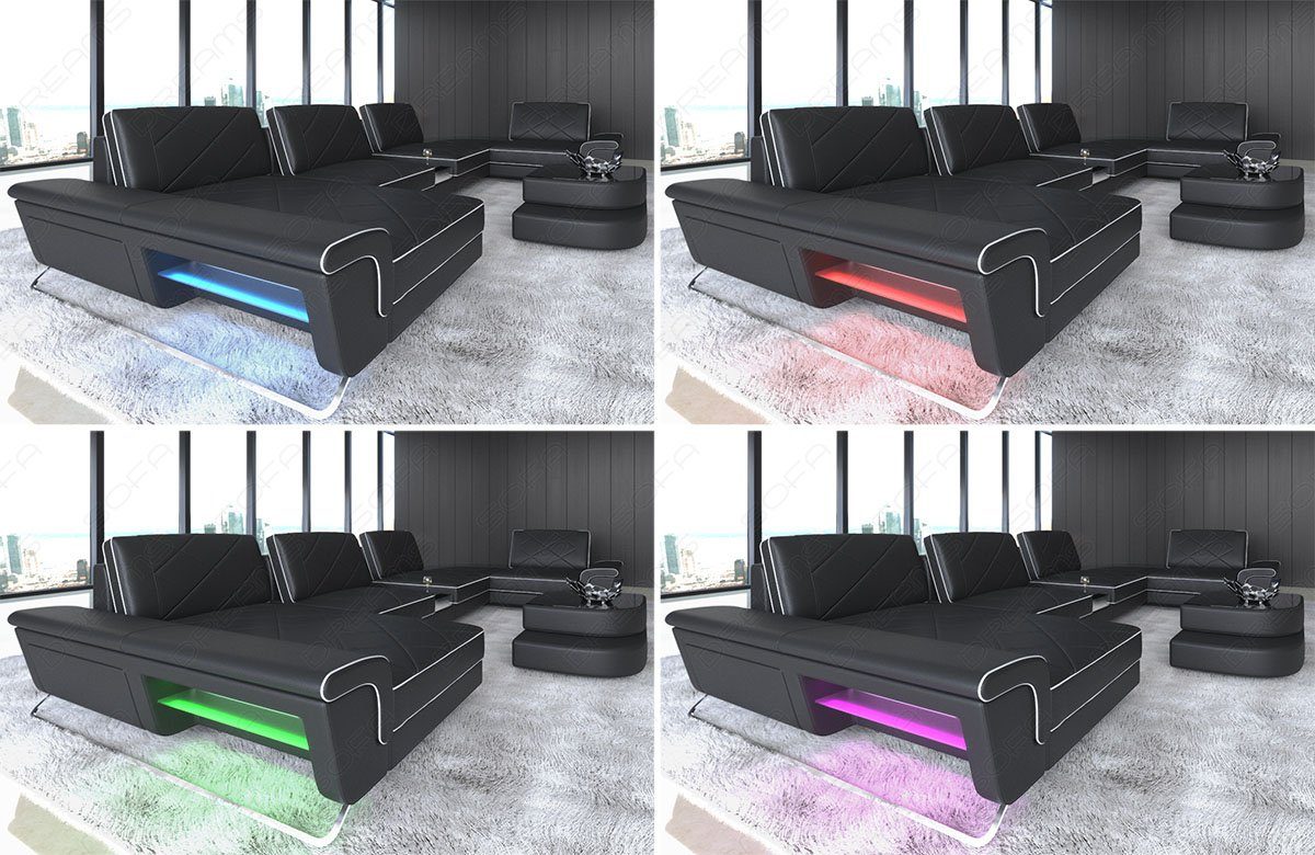 Form L mit LED, Sofa Couch, verstellbare Sofa Leder Ledersofa, Ecksofa Designersofa Rückenlehnen, Bari Dreams