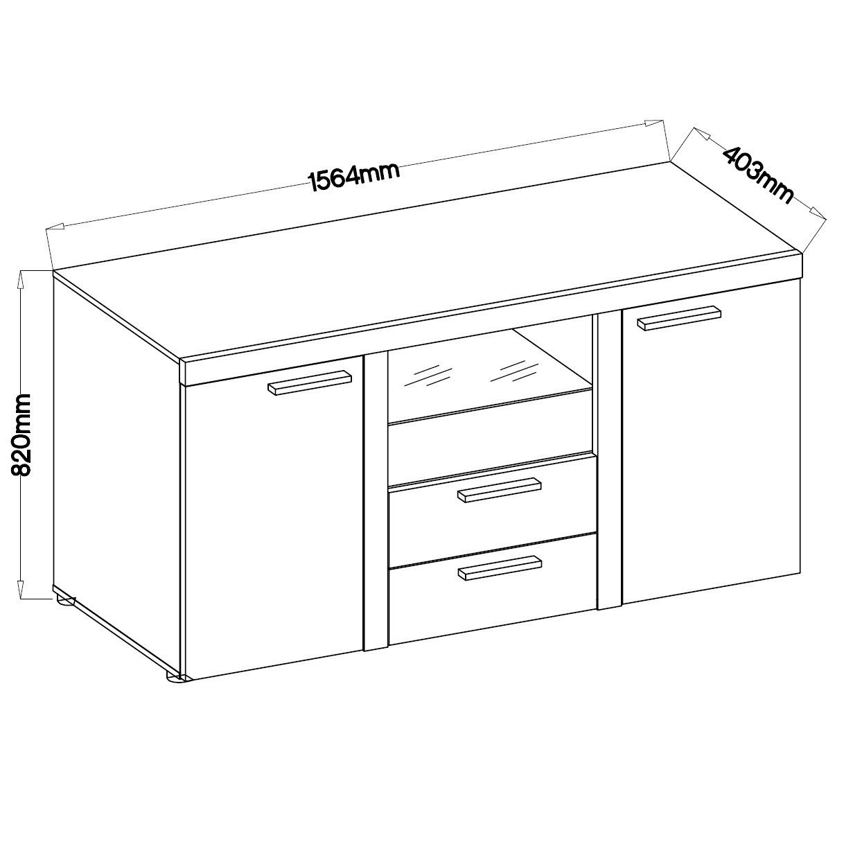 Masseno Kommode RITMO 156 cm Sideboard mit 2 Schubladen und 2 Türen Grau
