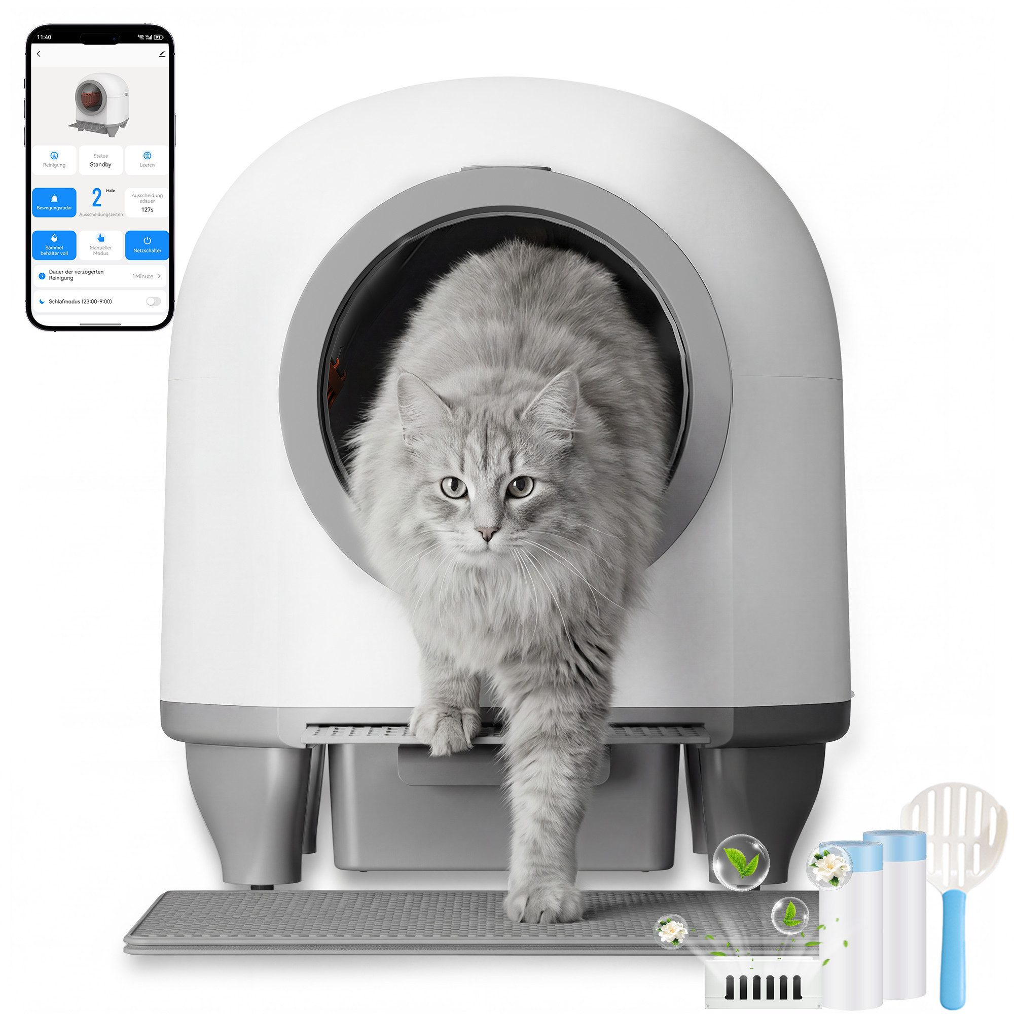 Furnicopia Katzentoilette XXL 90L Katzenklo selbstreinigend, 10 Tage sauber, Komfort für Ihre Katze, ideal für Mehrkatzenhaushalte