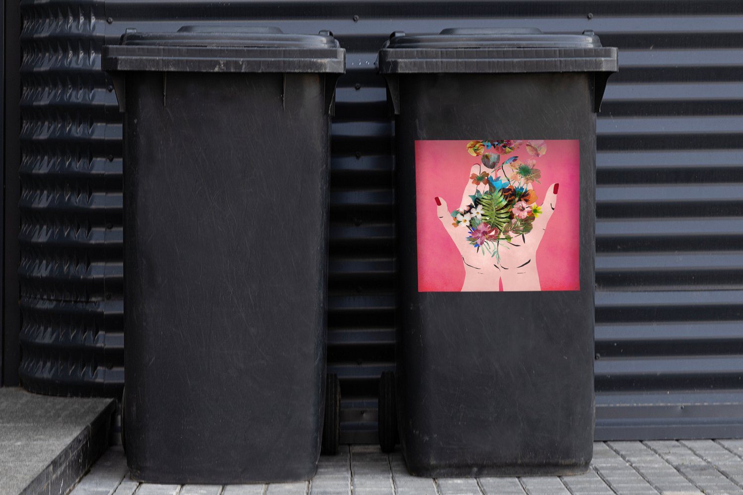MuchoWow - Abfalbehälter Sticker, Mülltonne, Kunst - Container, Blumen St), Abstrakt (1 Wandsticker Mülleimer-aufkleber, - Rosa