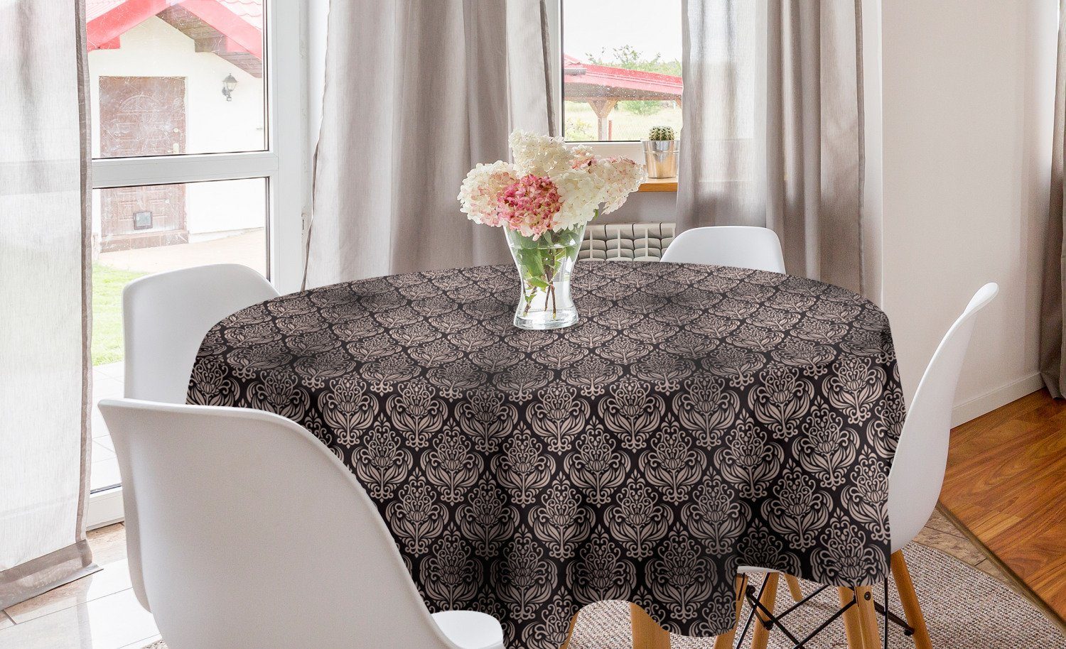Abakuhaus Tischdecke Kreis Tischdecke Abdeckung für Esszimmer Küche Dekoration, Damast Blumen-Motiv