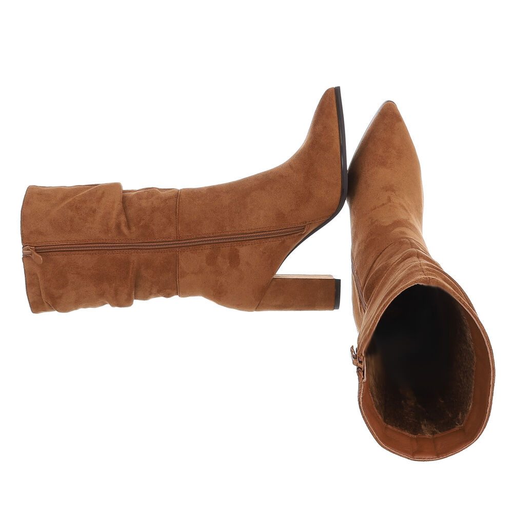 Ital-Design Elegante Damen Boots mit Blockabsatz für Freizeit und Events High-Heel-Stiefel (90851775) Blockabsatz Stiefel in Camel