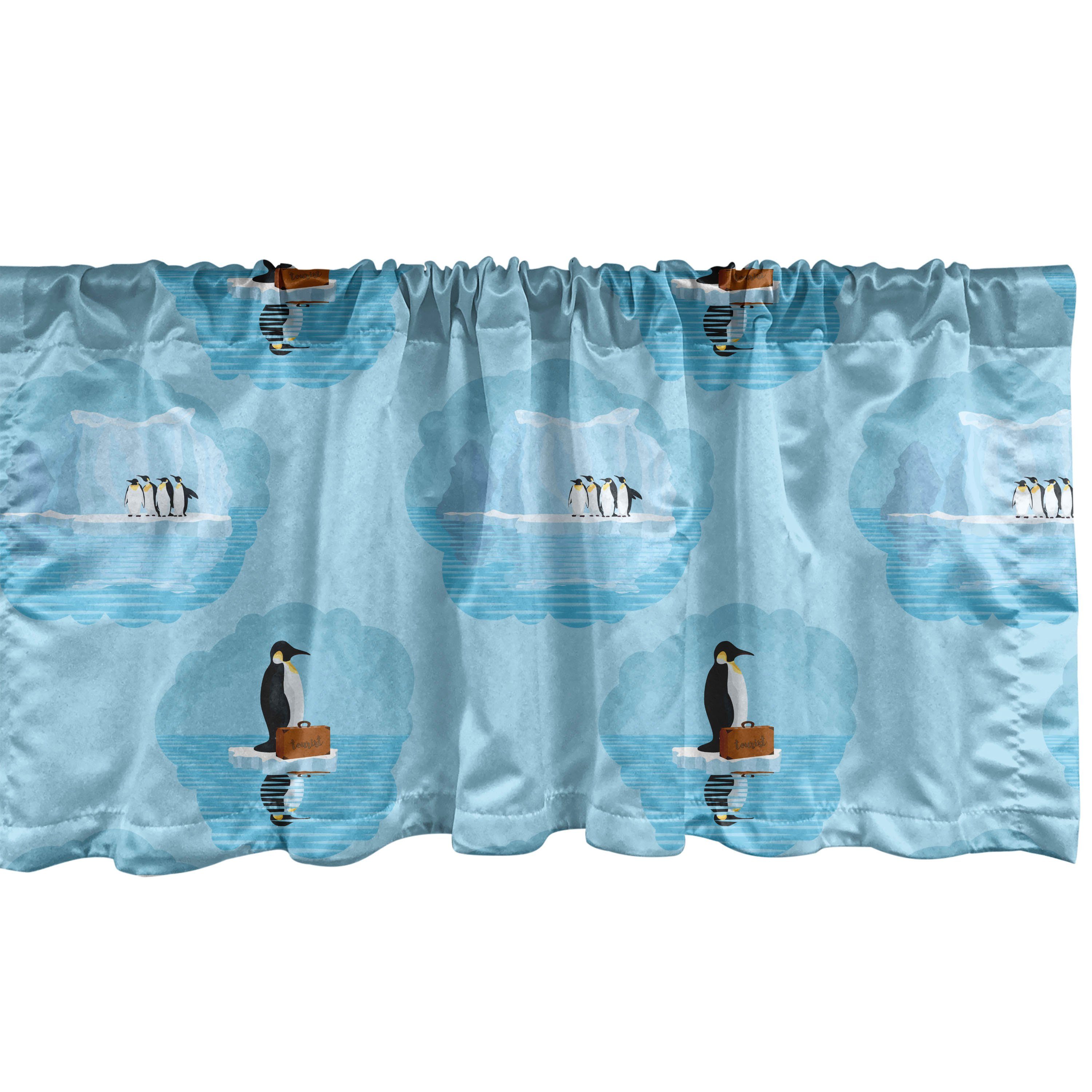 Scheibengardine Vorhang Volant für Küche Schlafzimmer Dekor mit Stangentasche, Abakuhaus, Microfaser, Winter Pinguine und Schnee Gletscher