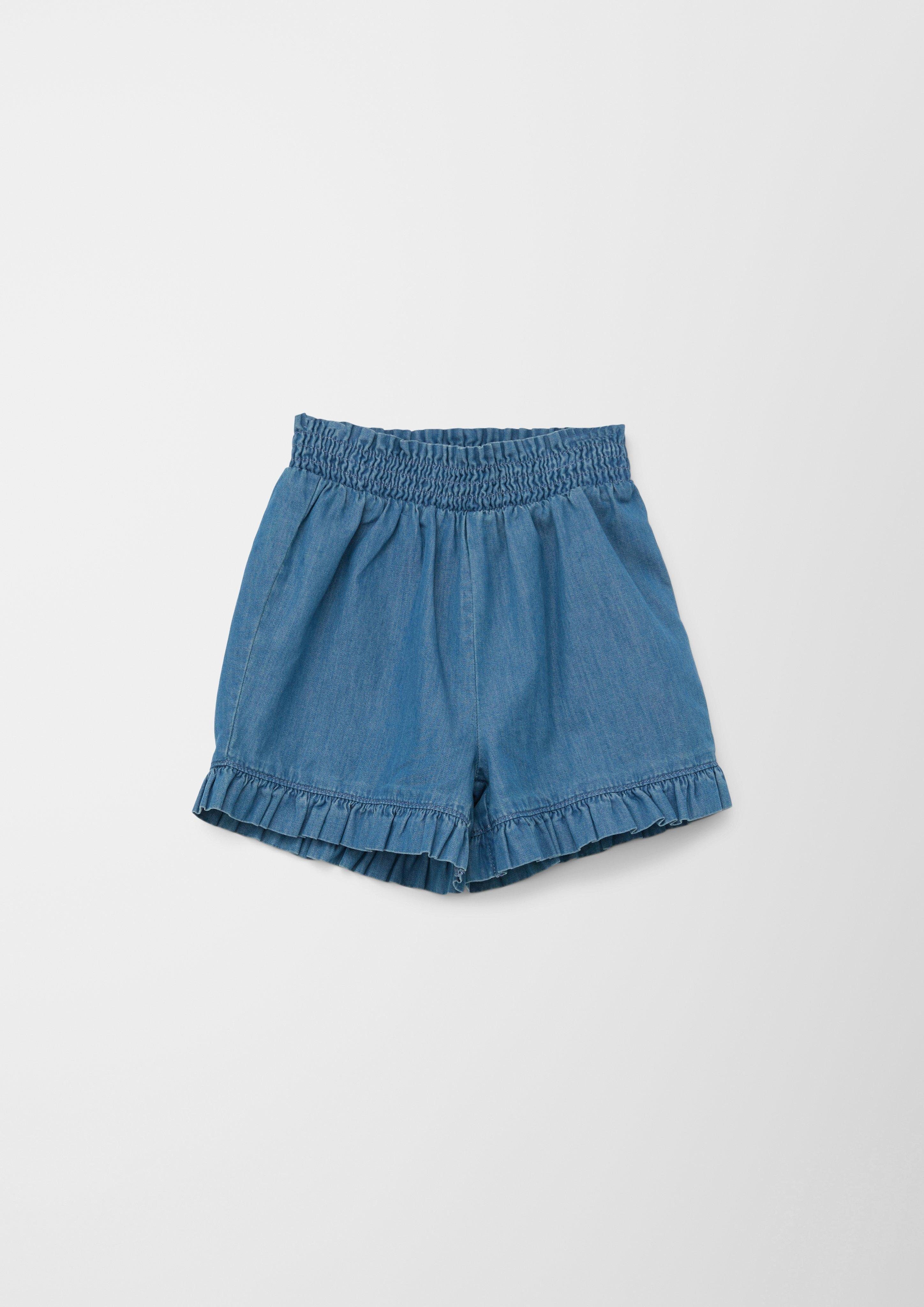 Jeansshorts Jeans-Shorts Smok-Detail Rüschen, Wide Leg Loose Fit Mid / / Rise / s.Oliver