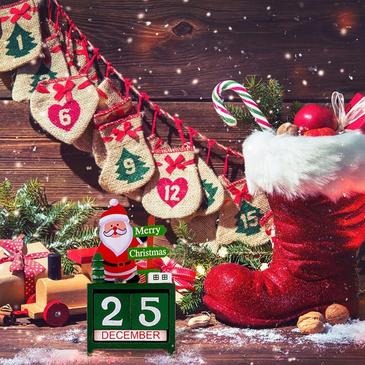 XDeer Adventskalender Holz Weihnachten Weihnachtsmann Kalender Adventskalender Countdown, Weihnachts rot Weihnachtskalender Für
