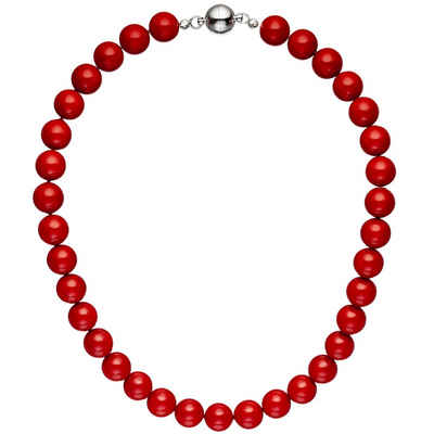 Schmuck Krone Perlenkette Kette Collier Halskette Kugelkette aus Muschelkern Perlen rot Perlenkette 45cm