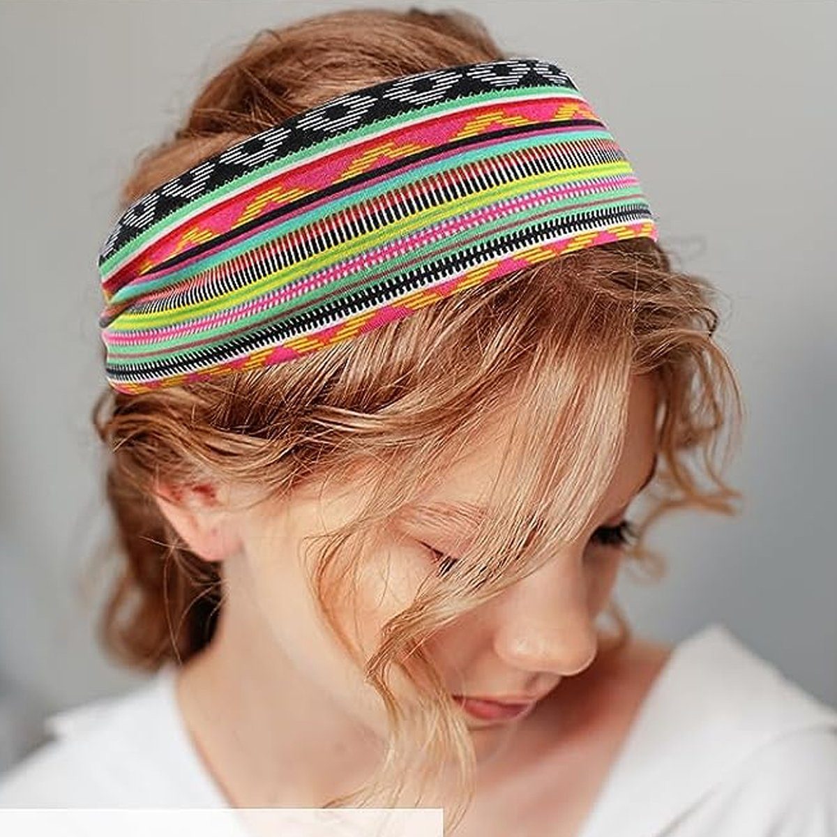 Jormftte Haarband Haarbänder Damen Breite Elastische hellbraun Yoga Sport + Regenbogenstreifen für + Weiche + armeegrün graues Haarband Pulver