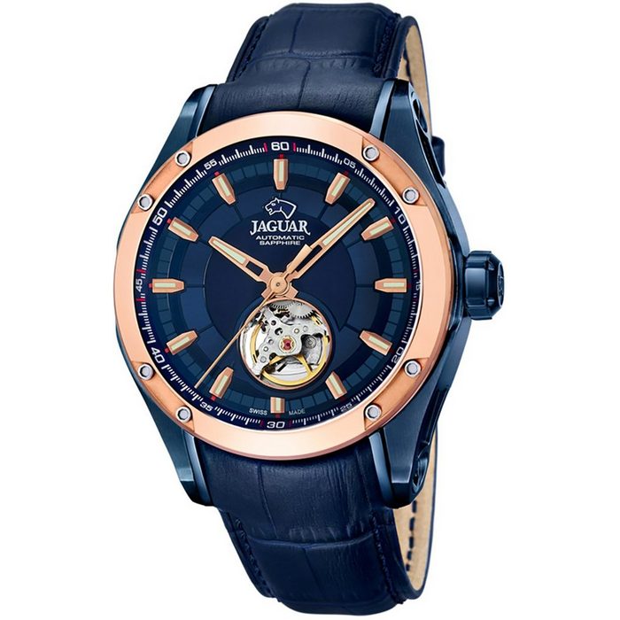 Jaguar Quarzuhr Jaguar Herren Uhr Automatik J812/A Leder (Armbanduhr) Herren Armbanduhr rund Lederarmband blau Elegant