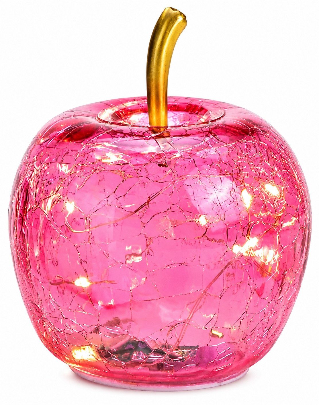 Wurm LED Dekofigur LED-Deko-Apfel aus Glas mit Timerfunktion und 10 LEDs