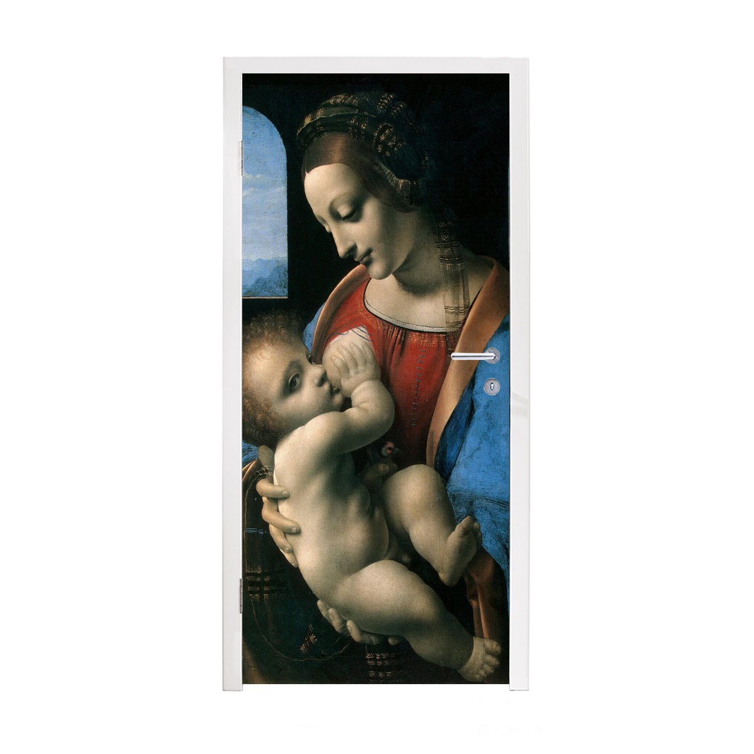 MuchoWow Türtapete Die Jungfrau Maria - Leonardo da Vinci, Matt, bedruckt, (1 St), Fototapete für Tür, Türaufkleber, 75x205 cm