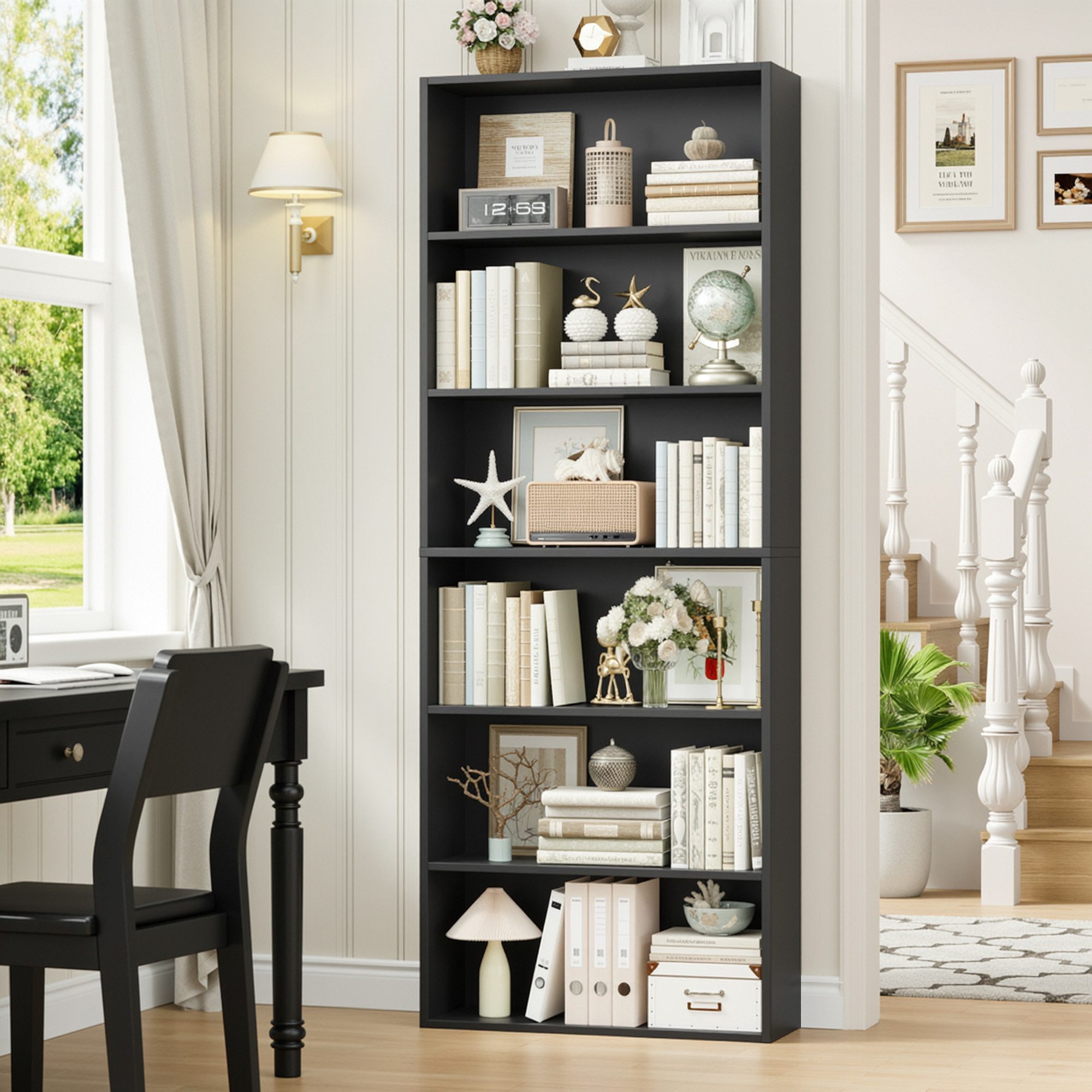 Homfa Bücherregal, 180cm Standregal Büroregal Raumteiler mit 6 Fächern Schwarz