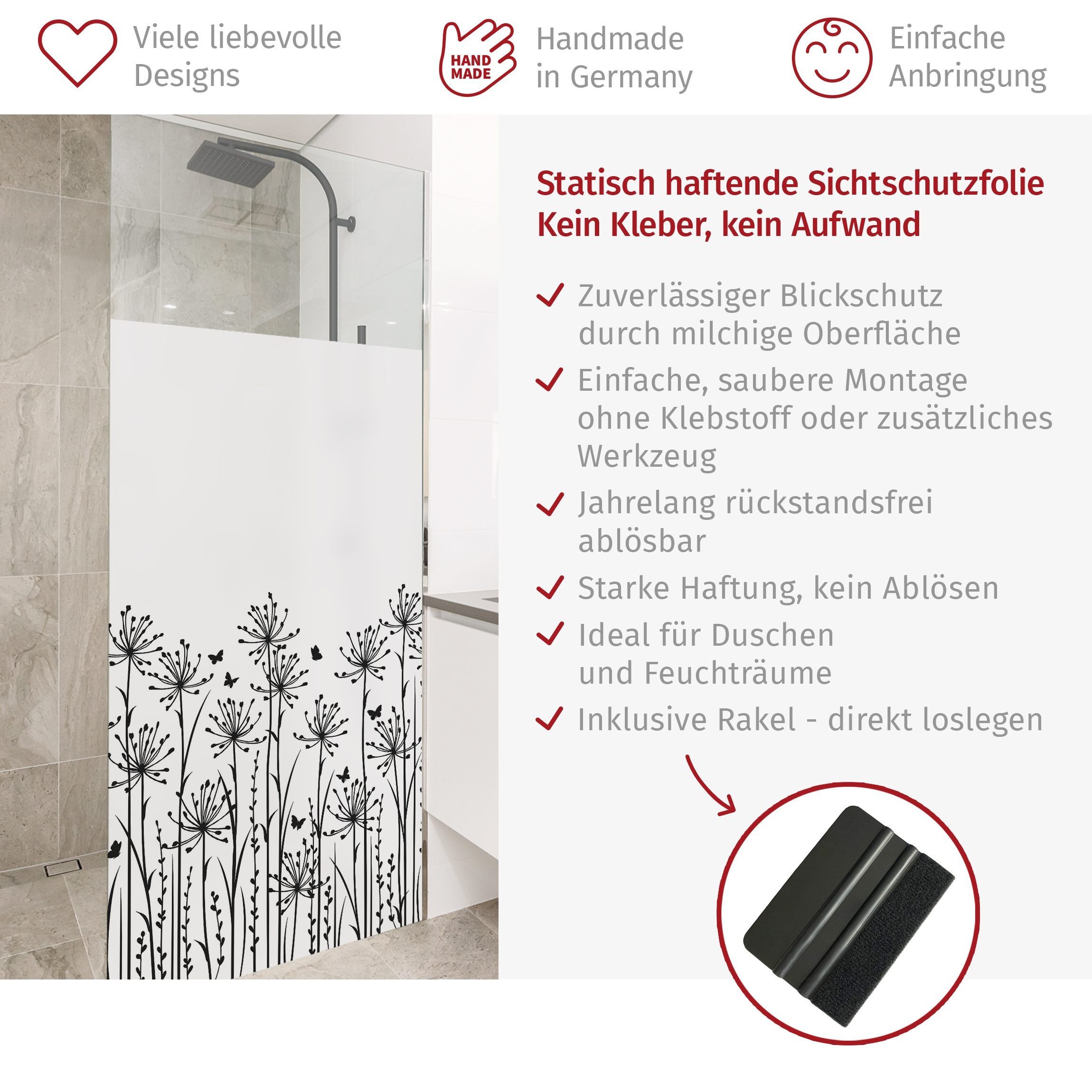 Bilderdepot24 Fensterfolie Dusche blickdicht statisch haftend einfarbig, blickdicht, Statisch haftend, blickdicht, wasserfest, wiederverwendbar, ablösbar