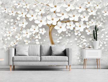 Consalnet Vliestapete »3D Baum mit Blumen«, botanisch, abstrakt, modern, fototapete für Wohnzimmer oder Schlafzimmer
