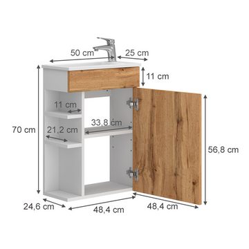 Vicco Badmöbel-Set Waschtisch-Set Amadeo T50cm Goldkraft Weiß, (2-St., 2er Set)