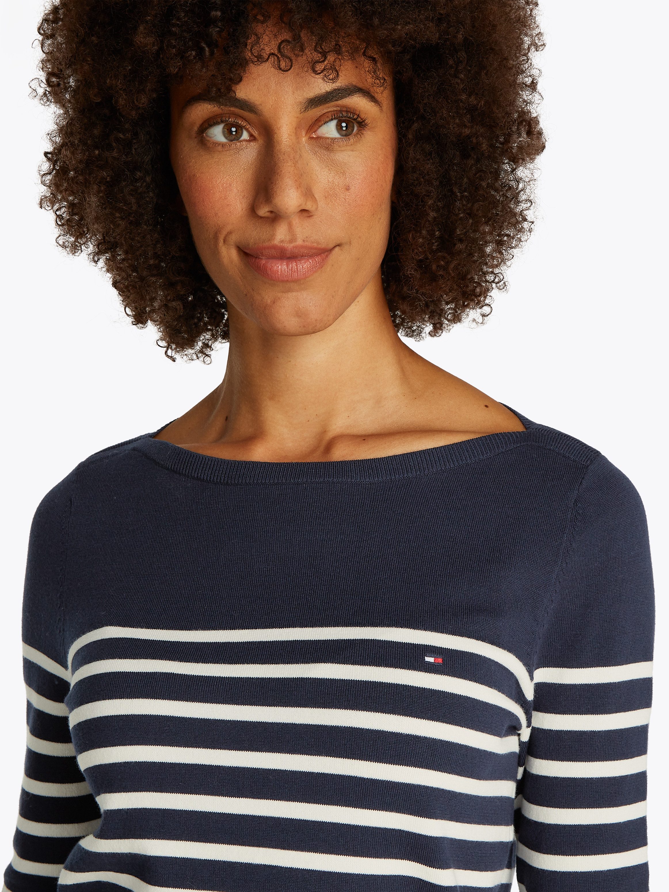 Tommy Hilfiger Strickpullover CO JERSEY STITCH BOAT-NK SWEATER mit Tommy Hi günstig online kaufen