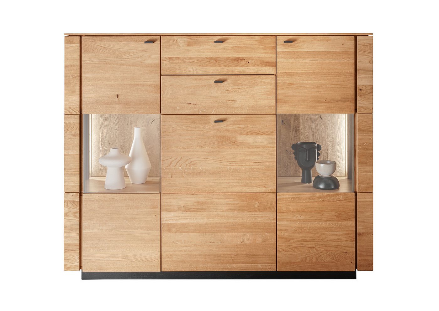 Woodroom Highboard Zwettl (Wildeiche massiv geölt), Maße 157x127x42, Kommode, Schrank mit Glastür, massiv