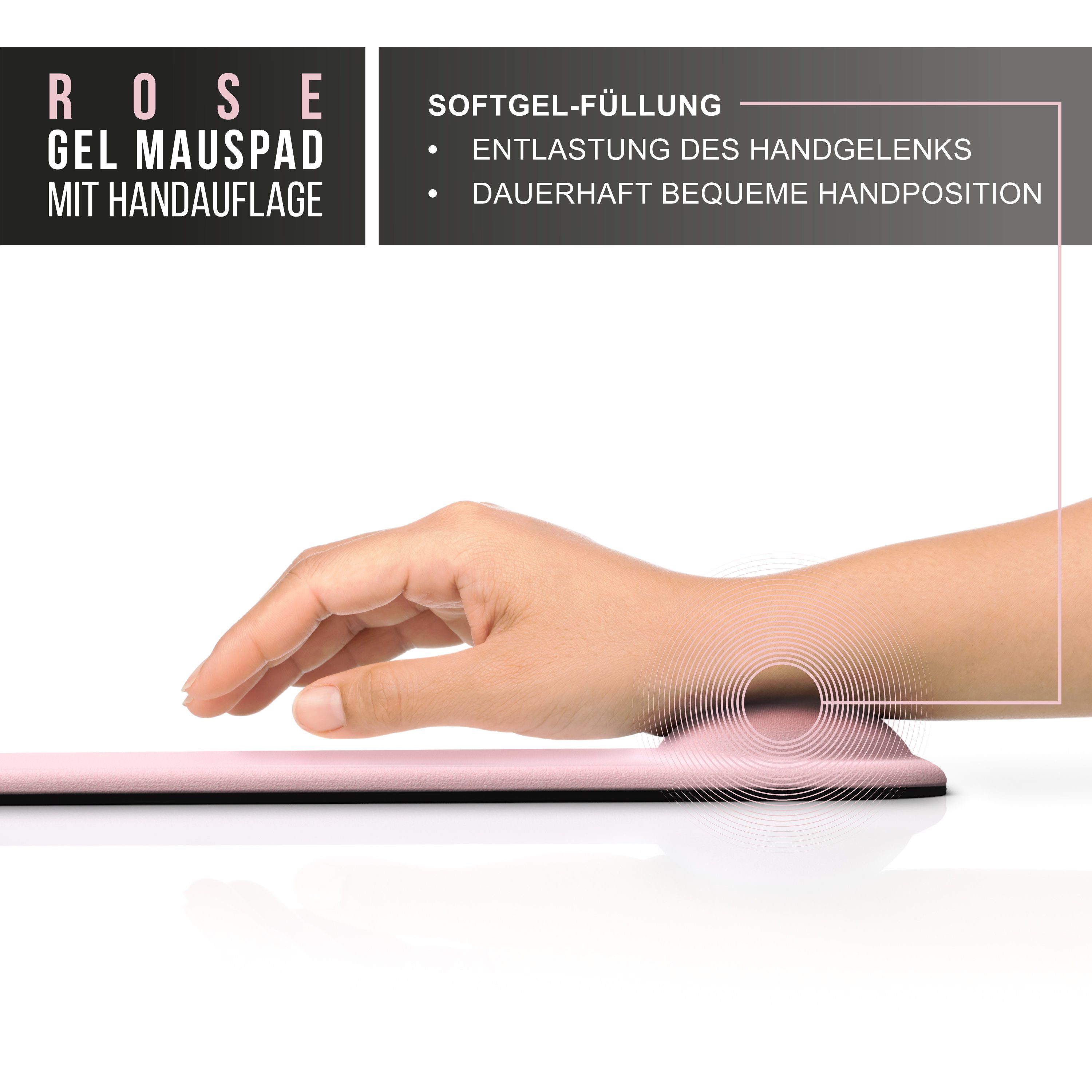CSL Gaming Mauspad Office Gel Mousepad mit Handgelenkpolster 225 x 280 x 20 mm (1-St), Handballenauflage, Gelpolster ergonomisch, abwaschbar, rosa – Bild 5 von 5