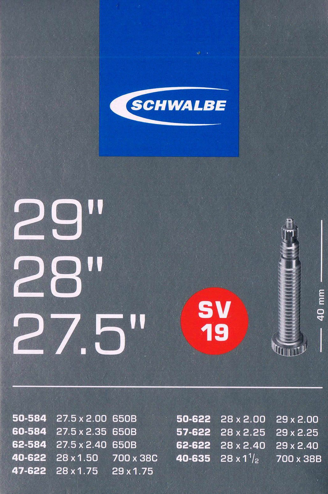 Schwalbe Fahrradschlauch Schwalbe SV 19 Schlauch 29 622 Sclaverand SV19 29 Zoll, 1,50, 1,75, 1,95, 2,00, 2,10, 2,125, 1,80, 2,30, 2,20, 1,60, 2,40, 2,25, 1,90