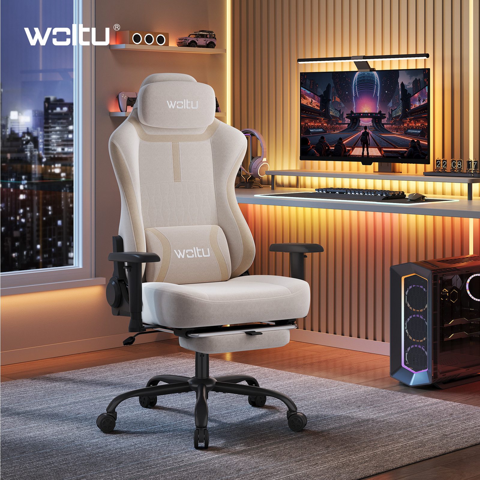 Woltu Gaming-Stuhl (1 St), Ergonomisch Gamer Stuhl 2D mit Lendenkissen verstellbaren Armlehnen