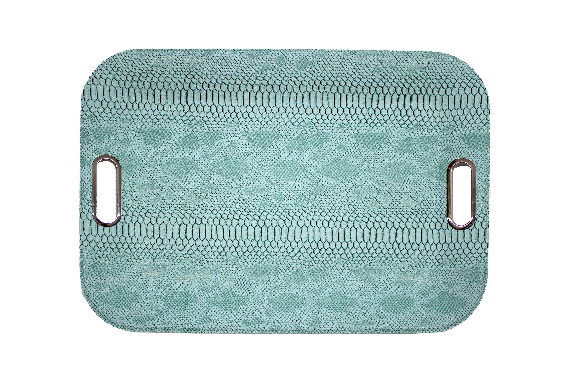 Signature Home Collection Tablett Tablett groß flach rechteckig mit Griffen Kunstleder Serviertablett, Kunstleder, Edelstahl, (1 Stück, 1-tlg), pflegeleicht und abwischbar, Serviertablett